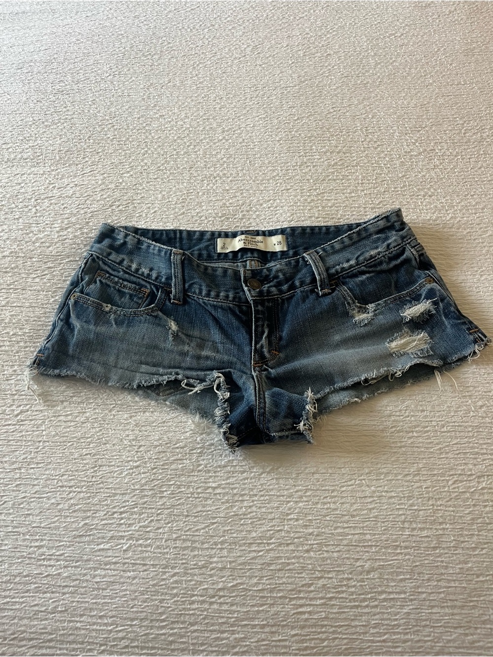 Abercrombie & Fitch Dark Blue Distressed Denim Cutoff Shorts